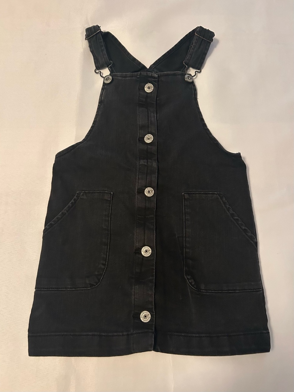 Girls OshKosh black overall skirt dress size 5T adjustable straps snap front